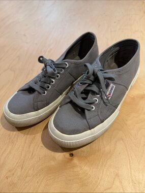 Superga women’s Grey Canvas Low-Top Sneakers with White Sole